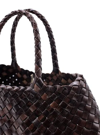 Dragon Diffusion 'santa Croce' Brown Handbag With Two Top Handles And Interwoven Design In Leather Woman