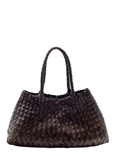 Dragon Diffusion Santa Croce Brown Shoulder Bag With Logo Charm Detail And Interwoven Design In Leather Woman