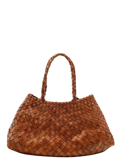 Dragon Diffusion 'santa Croce' Brown Shoulder Bag With Logo Charm Detail And Interwoven Design In Leather Woman