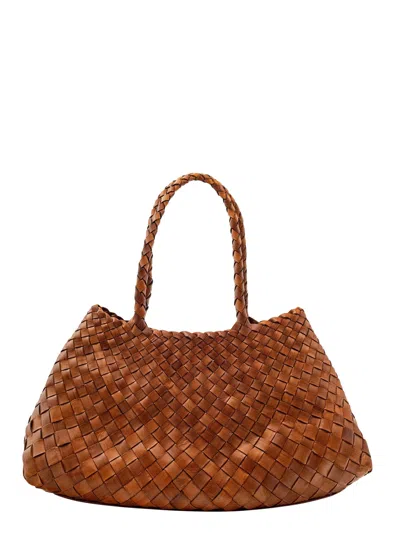 Dragon Diffusion Santa Croce Brown Shoulder Bag With Logo Charm Detail And Interwoven Design In Leather Woman