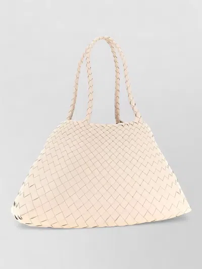 Dragon Diffusion Santa Croce Large Woven Shoulder Tote Bag In White