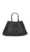 Dragon Diffusion Small Leather Woven Santa Croce Tote Bag In Black