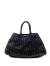 Dragon Diffusion Santa Croce Black Handbag With Two Top Handles And Interwoven Design In Leather Woman In Black