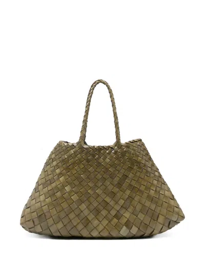 Dragon Diffusion Santa Croce Small Khaki Green Woven Leather Tote Bag