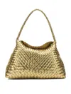 Dragon Diffusion Metallic Single Handle Woven Shoulder Bag In Gold