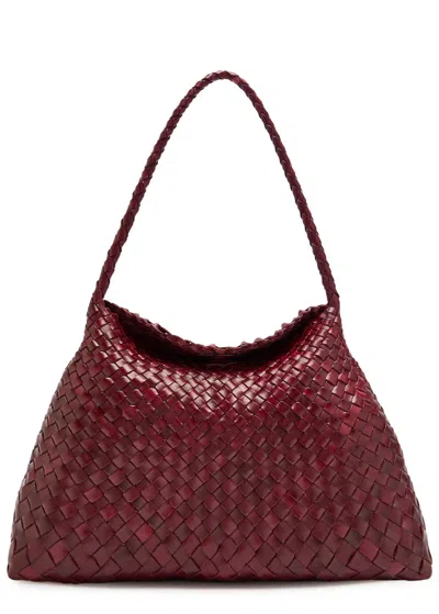 Dragon Diffusion Santa Maria Woven Leather Shoulder Bag In Burgundy