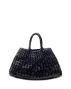 Dragon Diffusion Santa Croce Black Handbag With Two Top Handles And Interwoven Design In Leather Woman In Black