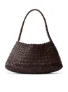 Dragon Diffusion Rossana Brown Mini Shoulder Bag With Top Handle And Interwoven Design In Leather Woman In Brown