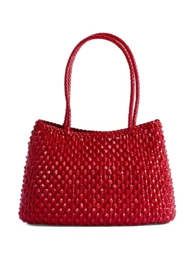 Dragon Diffusion Small Croce Cactus Woven Leather Tote Bag In Red
