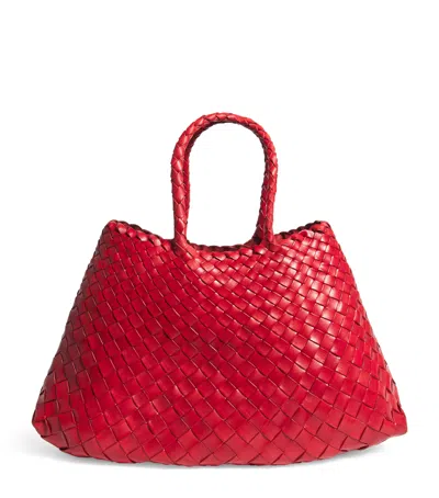 Dragon Diffusion Small Leather Woven Santa Croce Tote Bag In Red