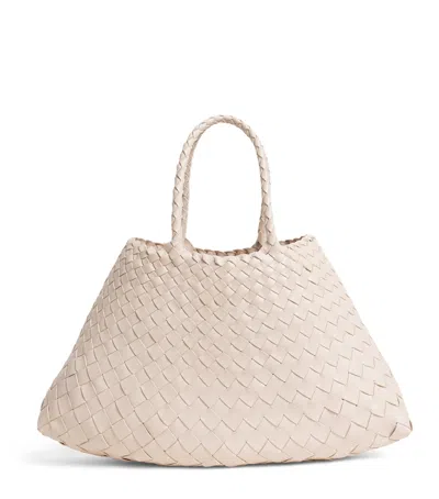 Dragon Diffusion Small Leather Woven Santa Croce Tote Bag In Neutral