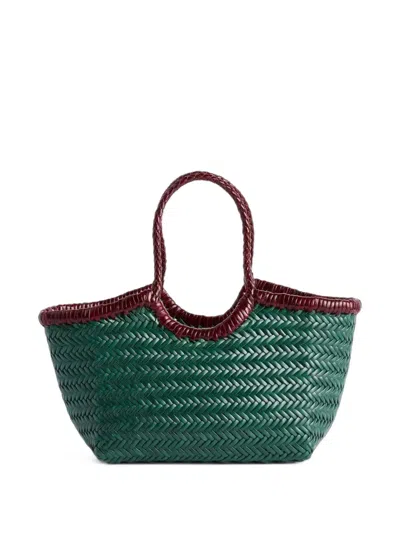 Dragon Diffusion Small Nantucket Woven Leather Tote Bag In Green