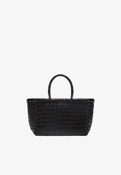 Dragon Diffusion Small Triple Jump Woven Leather Tote Bag In Brown