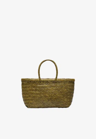 Dragon Diffusion Small Triple Jump Woven Leather Tote Bag In Green