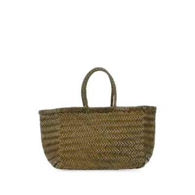 Dragon Diffusion Small Triple Jump Woven Leather Tote Bag In Green