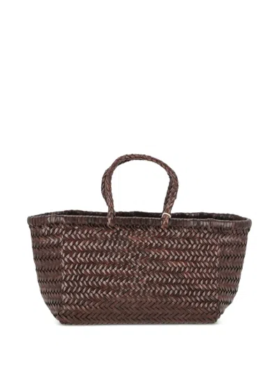 Dragon Diffusion Small Triple Jump Woven-leather Tote Bag In Brown