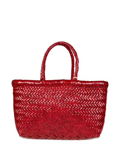 Dragon Diffusion Bamboo Triple Jump Small Woven Leather Tote In Red