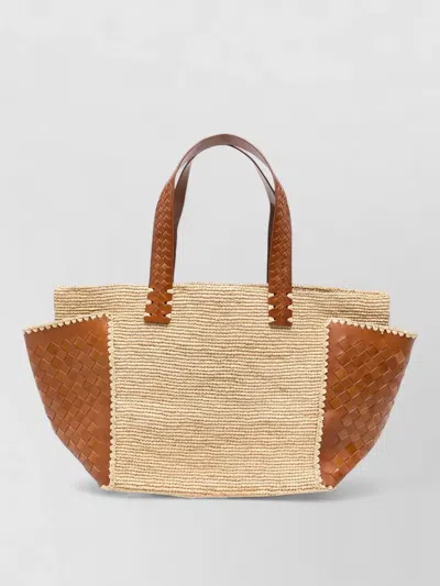 Dragon Diffusion X Sovani Woven-raffia Leather-panel Tote Bag In Neutral