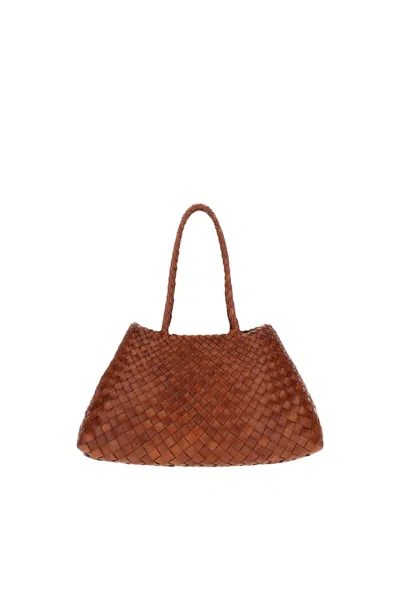 Dragon Diffusion Spacious Woven Leather Tote Bag With Textured Design In Brown