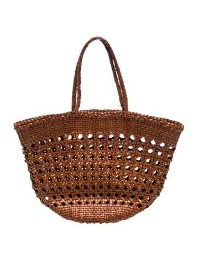 Pre-owned Dragon Diffusion Straw Top Handle Bag In Brown