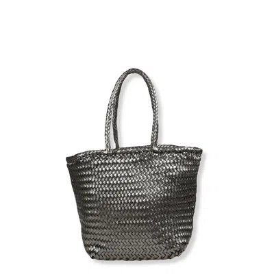 Dragon Diffusion Structured Handbag With Smooth Surface And Top Handle In Silver