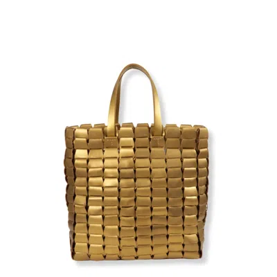Dragon Diffusion Structured Neutral Tote Handbag With Top Handle In Gold