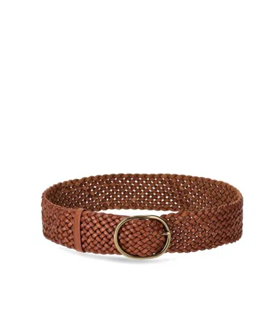 Dragon Diffusion Tan Leather Woven Belt In Brown
