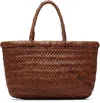 Dragon Diffusion Mini Flat Gora Woven-leather Tote Bag In Brown
