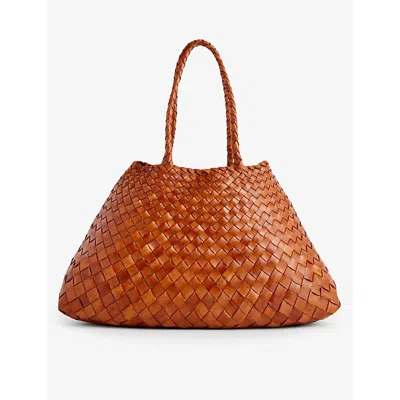 Dragon Diffusion Tan Santa Croce Woven-leather Top-handle Basket Bag