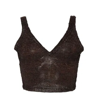 Dragon Diffusion Knitted Leather Cropped Top In Brown
