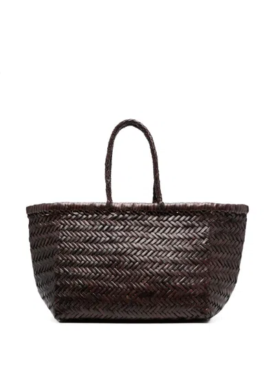 Dragon Diffusion Triple Jump Brown Small Tote Bag In Braided Leather Woman