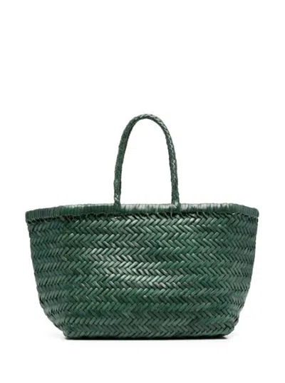Dragon Diffusion Triple Jump Green Handbag With Two Top Handles And Woven Design In Leather Woman