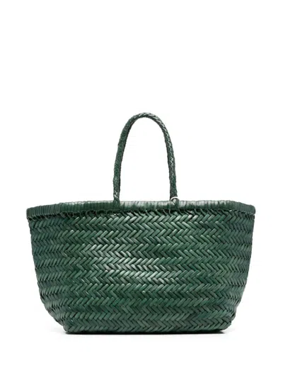 Dragon Diffusion Triple Jump Small Woven Leather Tote In Grün