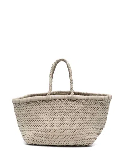 Dragon Diffusion Triple Jump White Small Tote Bag In Braided Leather Woman