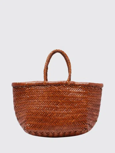 Dragon Diffusion Triplo Salto Woven Leather Handbag With Double Handle In Brown