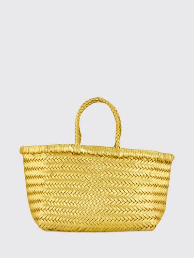 Dragon Diffusion Triplo Salto Woven Leather Handbag With Double Handle In Gold