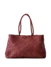Dragon Diffusion Vintage Mesh Braided Leather Tote Bag In Red