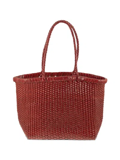 Dragon Diffusion Weave Braided-handle Leather Shoulder Bag In Red