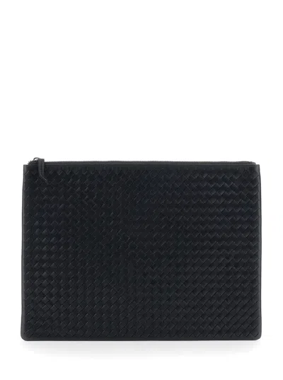 Dragon Diffusion Women Black Clutch With Top Zip Closure And Interwoven Design In Leather Woman