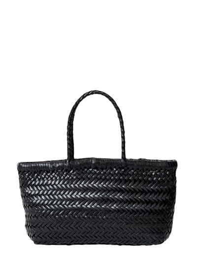 Dragon Diffusion Women 'flat Gora' Black Mini Shoulder Bag With Two Top Handles And Interwoven Desig
