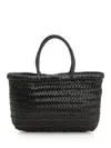 Dragon Diffusion Mini Flat Gora Woven Leather Top Handle Bag In Black