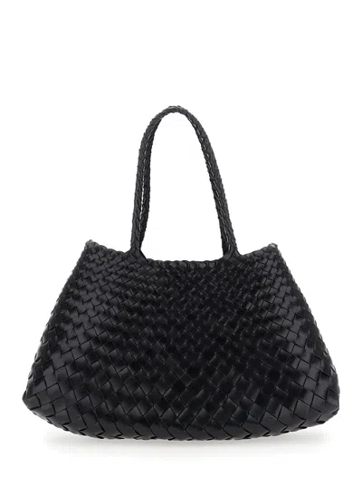 Dragon Diffusion Women Santa Croce Big Tapered Leather Straps Shoulder Lenght Straps 44x23x14cm In Black