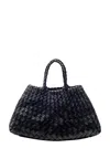Dragon Diffusion Santa Croce Black Handbag With Two Top Handles And Interwoven Design In Leather Woman In Black