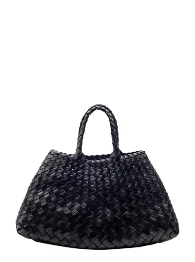 DRAGON DIFFUSION DRAGON DIFFUSION WOMEN 'SANTA CROCE' BLACK HANDBAG WITH TWO TOP HANDLES AND INTERWOVEN DESIGN IN LEA