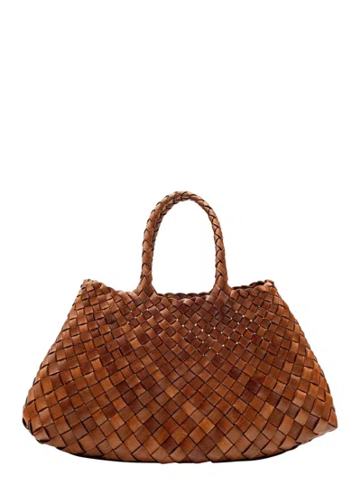 Dragon Diffusion Women 'santa Croce' Brown Handbag With Two Top Handles And Interwoven Design In Lea