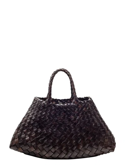 Dragon Diffusion Women 'santa Croce' Brown Handbag With Two Top Handles And Interwoven Design In Lea