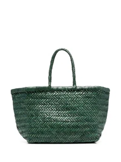 Dragon Diffusion Women 'triple Jump' Green Handbag With Two Top Handles And Woven Design In Leather