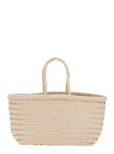 Dragon Diffusion Women 'triple Jump' White Small Tote Bag In Interwoven Leather Woman