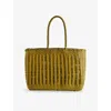 Dragon Diffusion Womens Bamboo Green / Yellow Bali Basket Leather Tote Bag