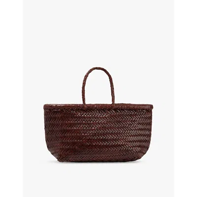 Dragon Diffusion Womens Bruciato Bamboo Triple Jump Small Leather Tote Bag In Burgundy